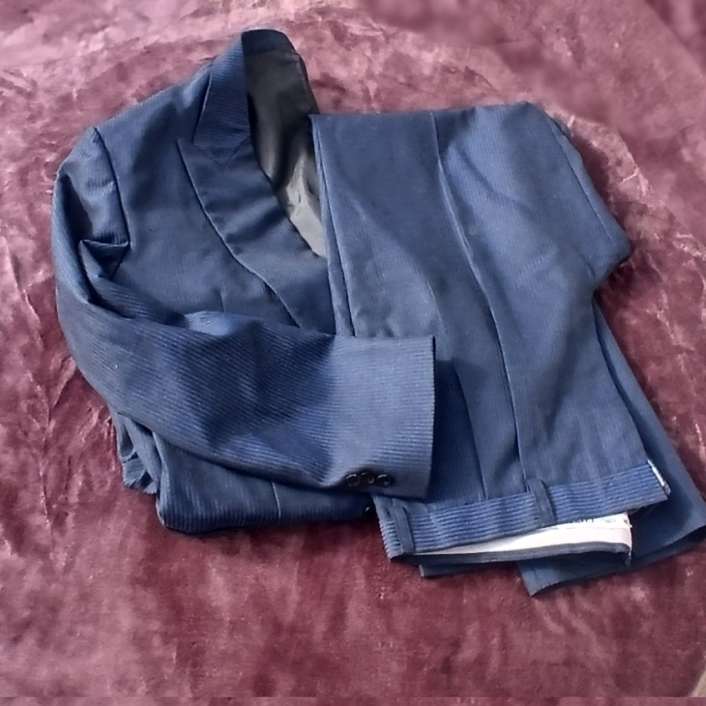 Vintage Blue And Black Pinstripe Suit